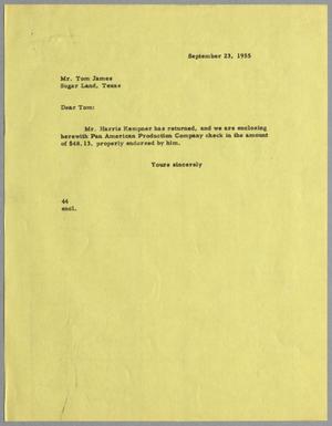 [Letter from A. H. Blackshear, Jr. to Thomas L. James, September, 23, 1955]