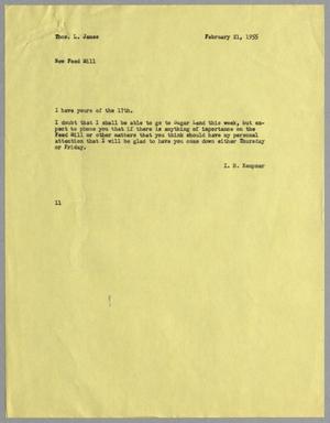 [Letter from I. H. Kempner to Thomas L. James, February 21, 1955]