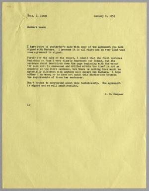 Primary view of object titled '[Letter from I. H. Kempner to Thomas L. James, January 8, 1955]'.