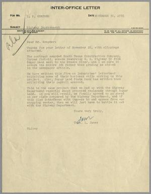 Primary view of object titled '[Letter from Thomas L. James to I. H. Kempner, November 30, 1955]'.