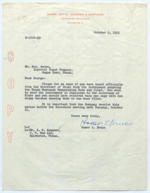[Letter from Homer L. Bruce to George Andre, October 5, 1955]