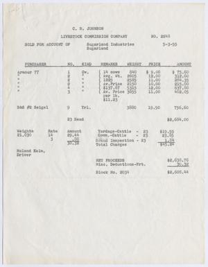 [Invoice for Cattle Account, May 3, 1955]