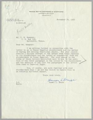 Primary view of object titled '[Letter from Homer L. Bruce to I. H. Kempner, November 14, 1955]'.