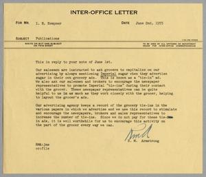 [Letter from R. M. Armstrong to I. H. Kempner, June 2, 1955]