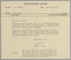 [Letter from Thomas L. James to I. H. Kempner, April 28, 1955]