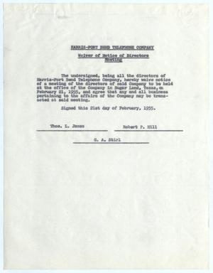 [Waiver of Notice of Directors Meeting, February 21, 1955]