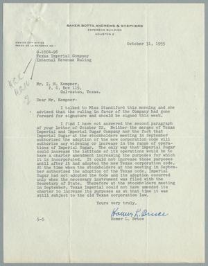 Primary view of object titled '[Letter from Homer L. Bruce to I. H. Kempner, October 31, 1955]'.