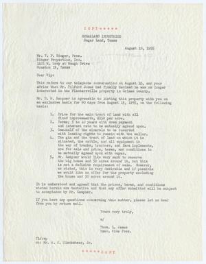 Primary view of object titled '[Letter from Thomas L. James to V. P. Ringer, August 16, 1955]'.