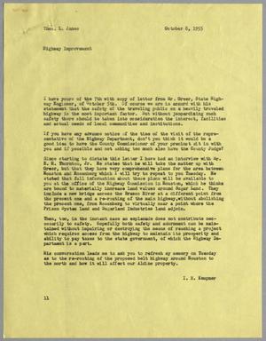[Letter from I. H. Kempner to Thomas L. James, October 8, 1955]