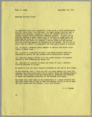 [Letter from I. H. Kempner to Thomas L. James, September 14, 1955]