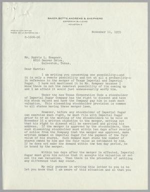 [Letter from Homer L. Bruce to Harris L. Kempner, November 11, 1955]