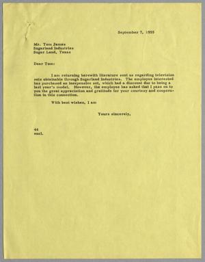 [Letter from A. H. Blackshear, Jr. to Thomas L. James, September 7,1955]