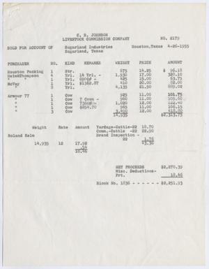 [Invoice for Cattle Account, April 26, 1955]