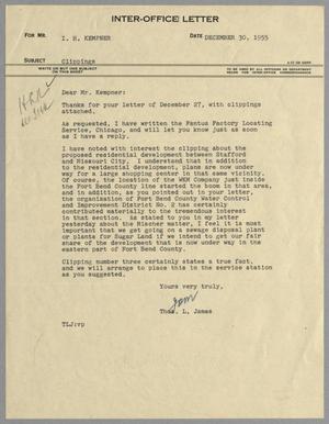 Primary view of object titled '[Letter from Thomas L. James to I. H. Kempner, December 30, 1955]'.
