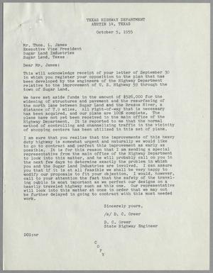[Letter from D. C. Greer to Thomas L. James, October 5, 1955]