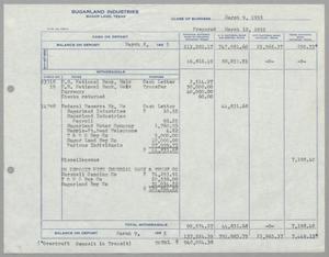 [Sugarland Industries, Balance Sheet, March 9, 1955]