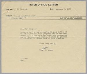 [Letter from Thomas L. James to I. H. Kempner, January 4, 1955]
