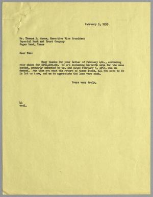 [Letter from A. H. Blackshear, Jr. to Thomas L. James, February 5, 1955]