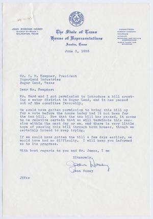 [Letter from Jean Hosey to I. H. Kempner, June 3, 1955]