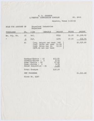 [Invoice for Cattle Account, May 16, 1955]