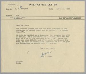 [Letter from Thomas L. James to D. W. Kempner, April 13, 1955]