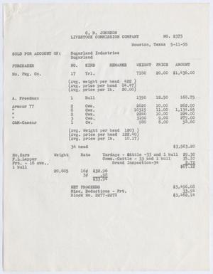 [Invoice for Cattle Account, May 11, 1955]