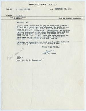 [Letter from Thomas L. James to R. Lee Kempner, November 23, 1955]