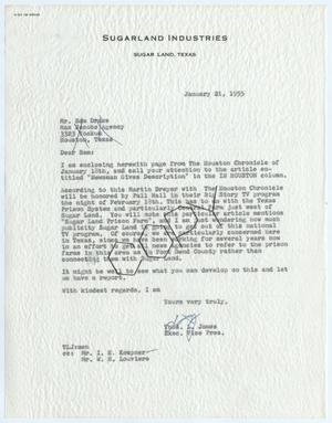 [Letter from Thomas L. James to Sam Drake, January 21, 1955]