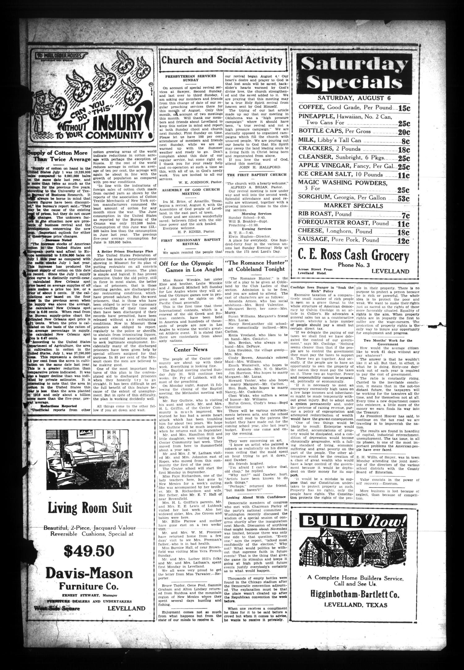 Hockley County Herald (Levelland, Tex.), Vol. 8, No. 52, Ed. 1 Friday, August 5, 1932
                                                
                                                    [Sequence #]: 3 of 6
                                                