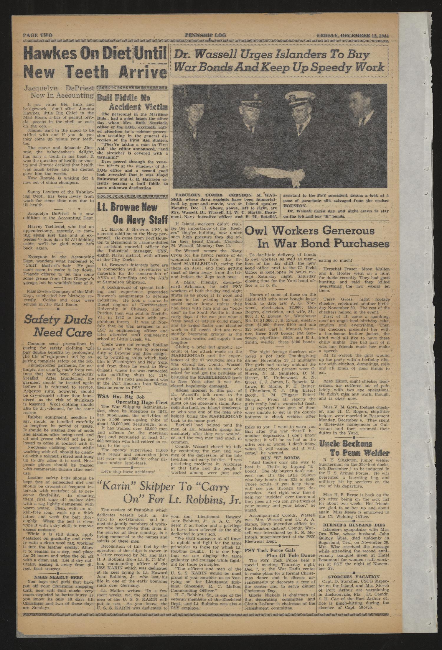 Pennship Log (Beaumont, Tex.), Vol. 3, No. 2, Ed. 1 Friday, December 15, 1944
                                                
                                                    [Sequence #]: 2 of 8
                                                