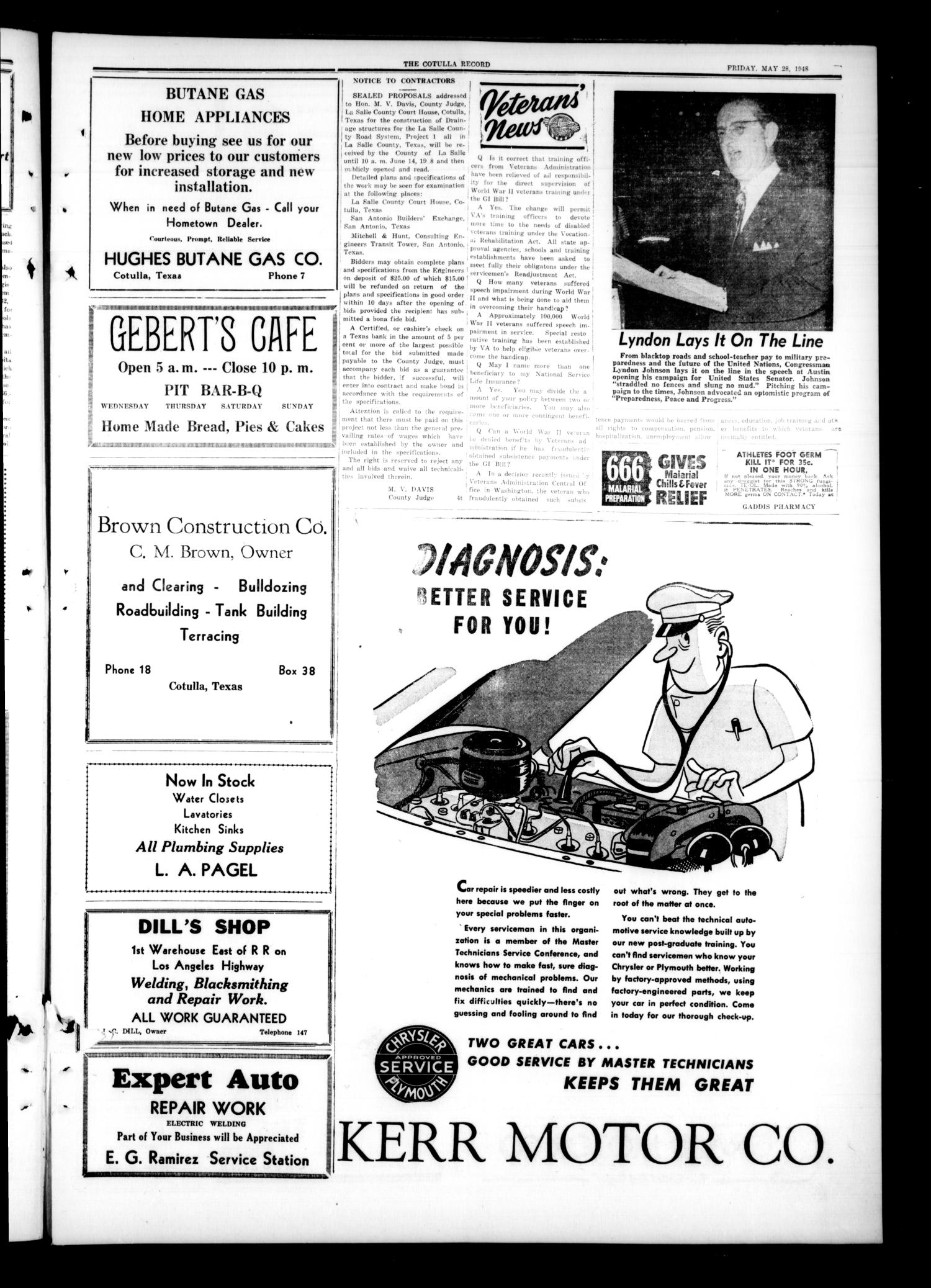 The Cotulla Record (Cotulla, Tex.), Vol. 51, No. 15, Ed. 1 Friday, May 28, 1948
                                                
                                                    [Sequence #]: 3 of 8
                                                