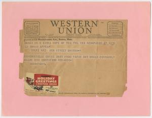 Primary view of object titled '[Telegram to Doris Appel]'.
