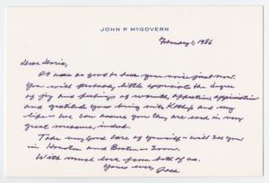 [Letter from John P. McGovern to Doris Appel, February 1, 1986]