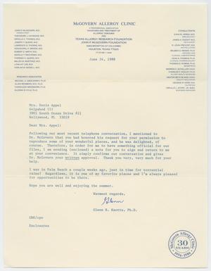 [Letter from Dr. Glenn R. Knotts to Doris Appel, June 24, 1988]