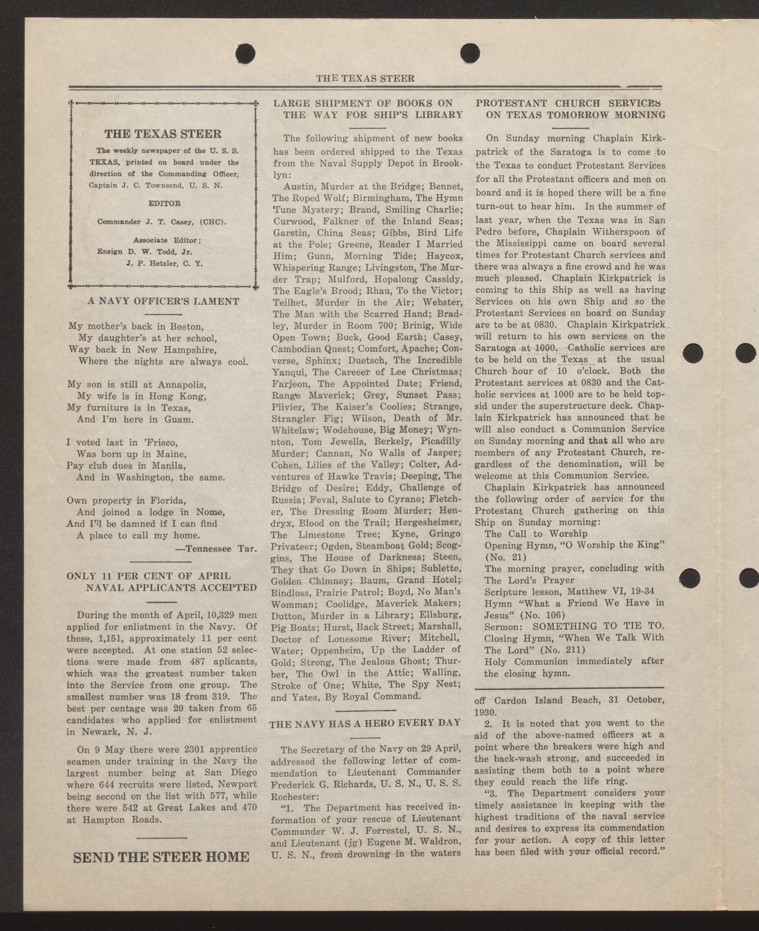 The Texas Steer (U. S. S. Texas), Vol. 2, No. 39, Ed. 1 Saturday, May 23, 1931
                                                
                                                    [Sequence #]: 2 of 4
                                                