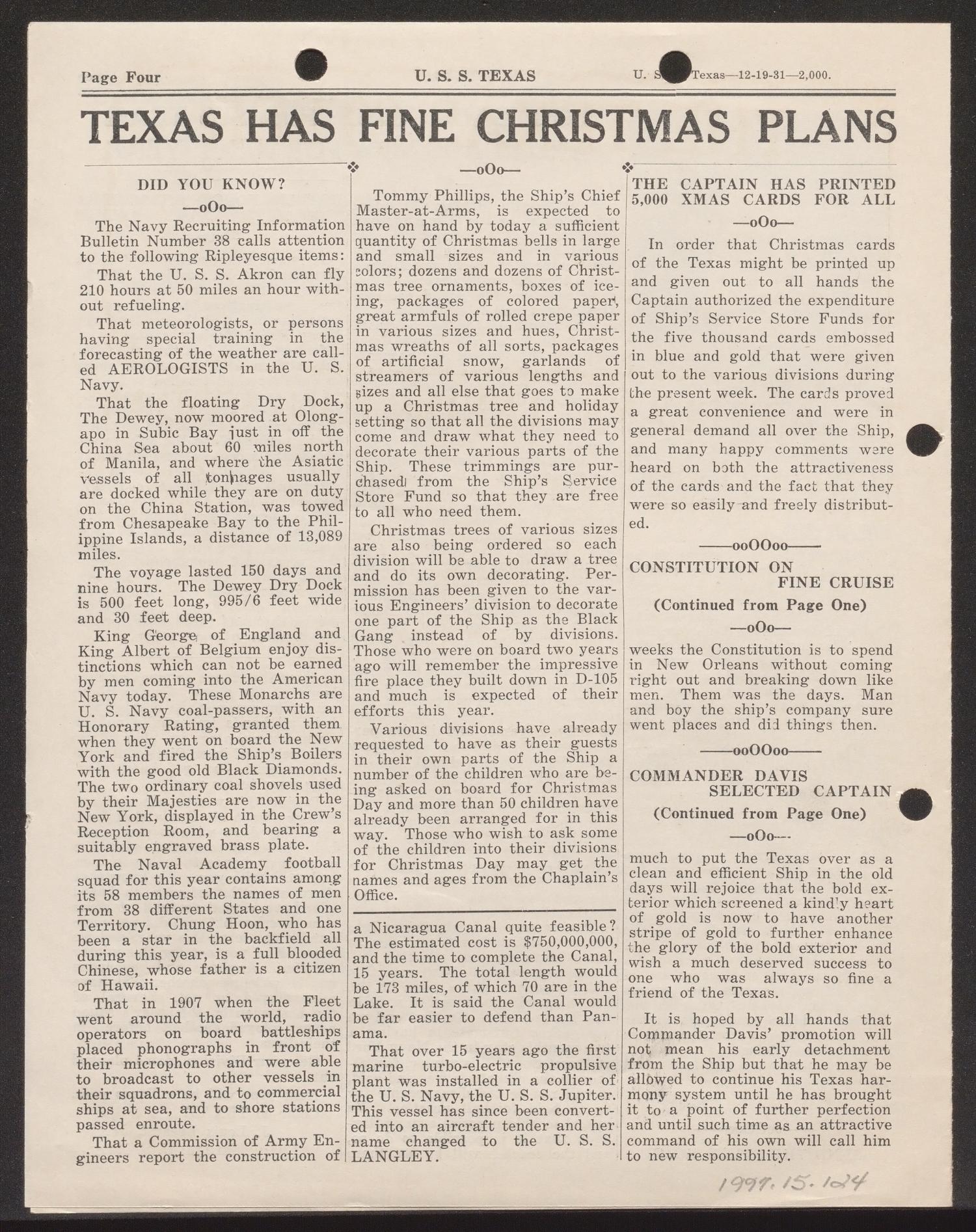 The Texas Steer (U. S. S. Texas), Vol. 3, No. 14, Ed. 1 Saturday, December 19, 1931
                                                
                                                    [Sequence #]: 4 of 4
                                                