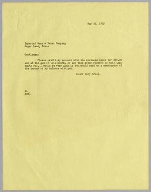 [Letter from I. H. Kempner to Imperial Bank and Trust Company, May 25, 1955]