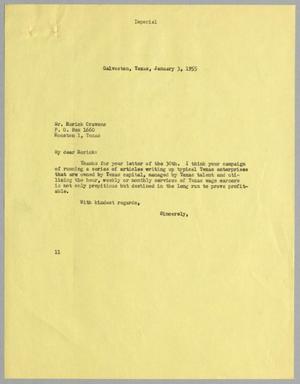 [Letter from I. H. Kempner to Rorick Cravens, January 3, 1955]