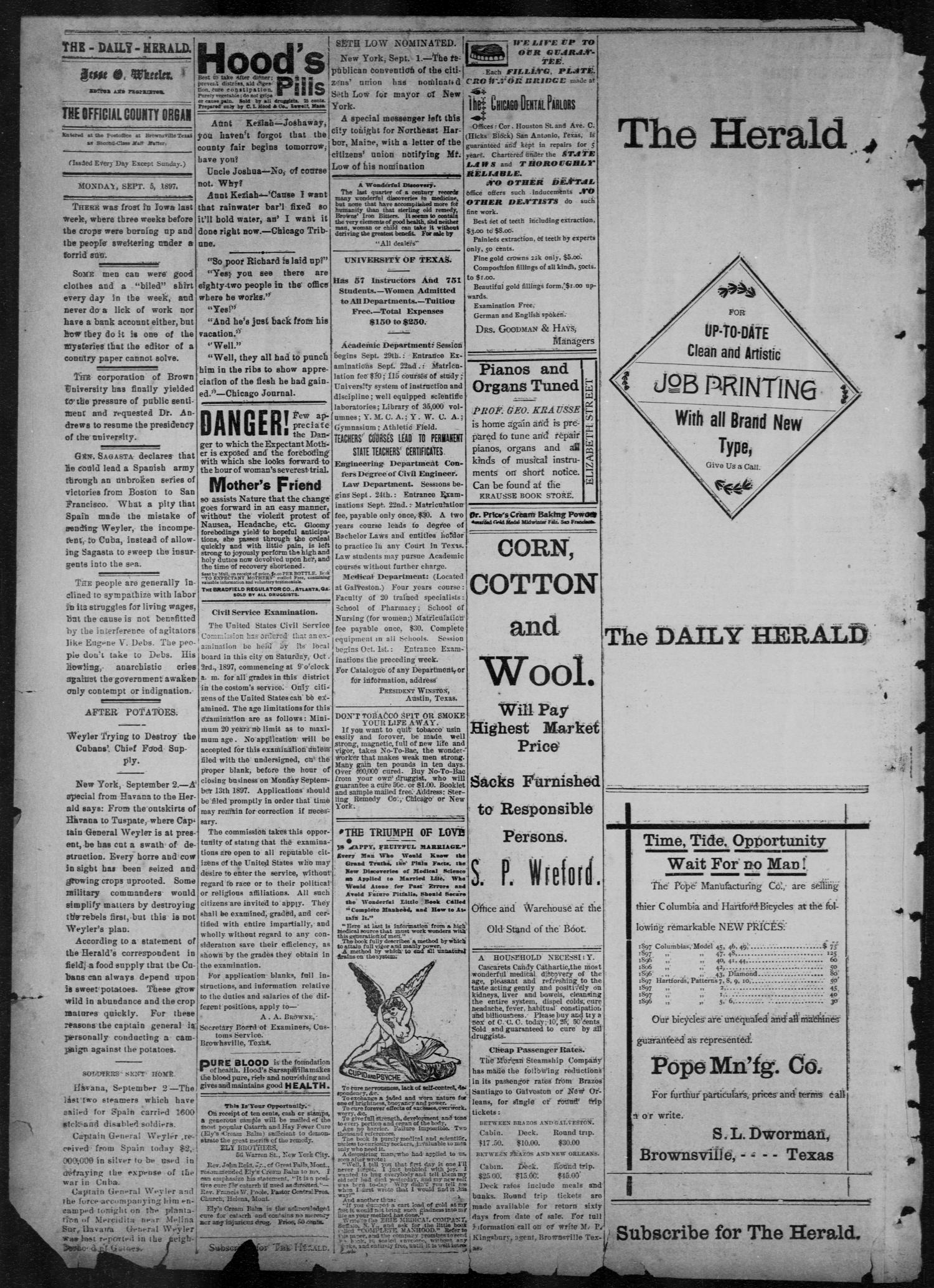The Brownsville Daily Herald. (Brownsville, Tex.), Vol. 6, No. 54, Ed. 1, Monday, September 6, 1897
                                                
                                                    [Sequence #]: 3 of 4
                                                