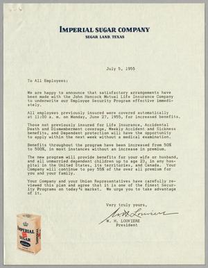 [Letter from W. H. Louviere to All Employees, July 5, 1955]