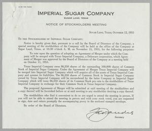 [Letter from George Andre to the Stockholders of Imperial Sugar Company, October 12, 1955]