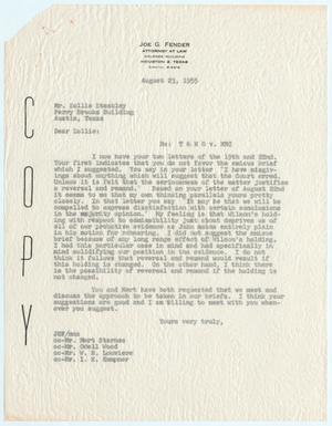 [Letter from Joe G. Fender to Zollie Steakly, August 23, 1955]