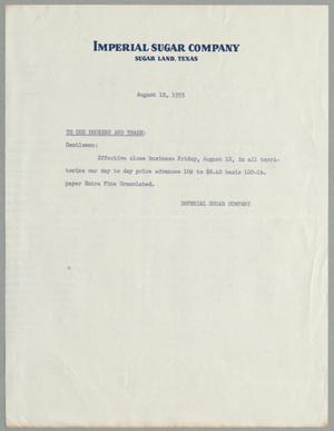 [Letter from Imperial to Brokers and Trade, August 12, 1955]