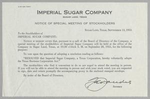 [Letter from George Andre to the Stockholders of Imperial Sugar Company, September 13, 1955]