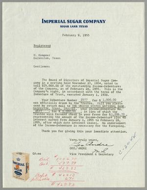 [Letter from George Andre to H. Kempner, February 9, 1955]
