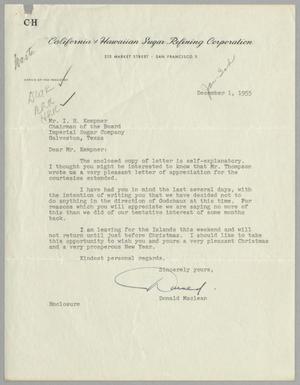 Primary view of object titled '[Letter from Donald Maclean to I. H. Kempner, December 1, 1955]'.