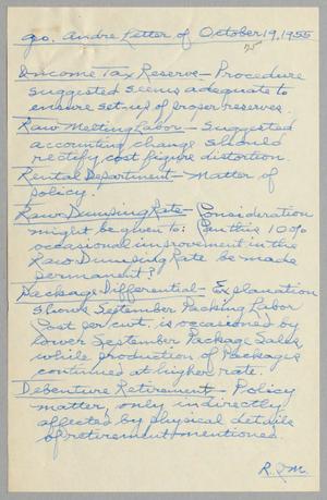 [Letter from R. M. Armstrong to George Andre, October 19, 1955]