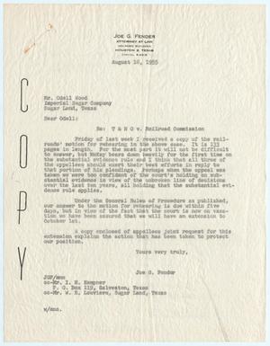 [Letter from Joe G. Fender to Odell Wood, August 16, 1955]