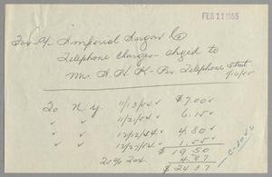 [Imperial Sugar Company, Telephone Charges, February 11, 1955]