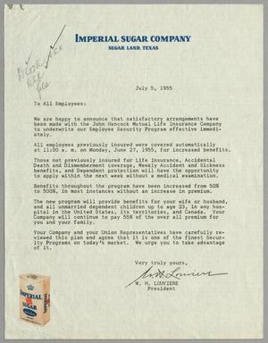 Primary view of object titled '[Letter from W. H. Louviere to All Employees, July 5,1955]'.